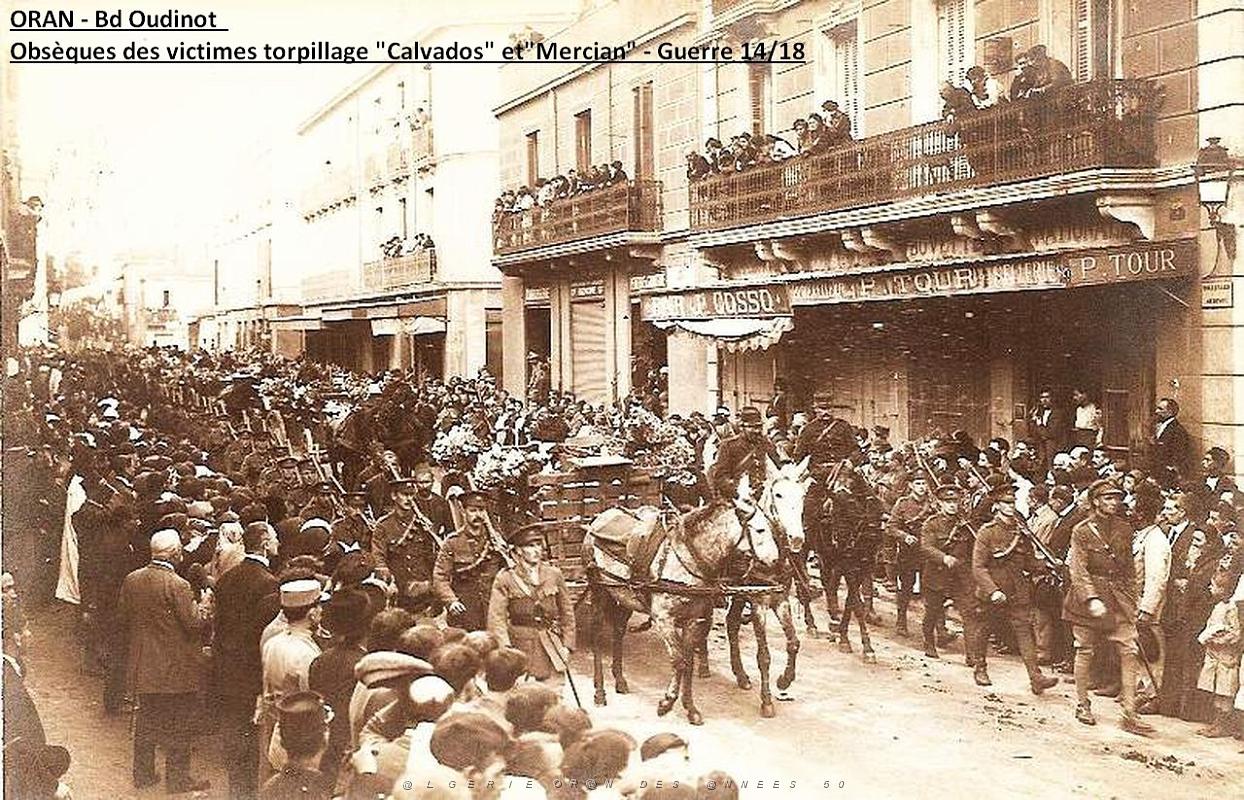 Oran- SDV- 6820-Oran- Bd oudinot- enterrement victimes torpillage Calvados et Mercian- Guerre 14-18.jpg